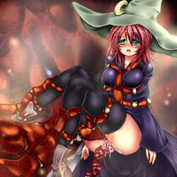 black_mage blue_eyes blush bondage female final_fantasy final_fantasy_five hat human lenna_charlotte_tycoon long_hair monikano open_mouth pink_hair pussy rape tentacle tentacle_rape thighhighs witch_hat