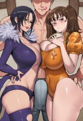 1boy 2girls 2girls1boy abdominal_muscles ai_generated big_ass big_breasts big_cock blushed_face cock grabbing grabbing_another's_ass grabbing_ass grabbing_from_behind handsome_man hips licking_lips looking_at_viewer muscular_male nervous_smile pervert_smile purple_eyes slim_waist spiked_hair threesome wide_hips nanatsu_no_taizai ban_(nanatsu_no_taizai) merlin_(nanatsu_no_taizai) diane_(nanatsu_no_taizai) brown_hair yellow_eyes pigtails hair_between_eyes painted_lips painted_nails orange_leotard leotard white_blue_hair scar erection_under_clothes erection fur_coat coat purple_coat legs thick_thighs thick_ass thick_legs sexy sexy_body shorts violet_shorts high_boots