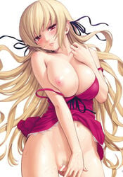 areola bakemonogatari breasts censored cleavage homunculus_(artist) monogatari_(series) nipples no_bra open_clothes open_shirt oshino_shinobu pubic_hair shirt wet