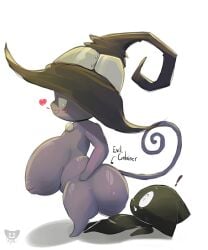 ass bell bell_collar big_ass big_breasts blair_(soul_eater) blush cat_ears cat_humanoid cat_tail en'en_no_shouboutai enen_no_shouboutai evil_container female female_on_top fire_force heart_symbol huge_ass huge_breasts inverted_nipples larger_female male nipples smaller_male soul_eater tail voluptuous witch_hat