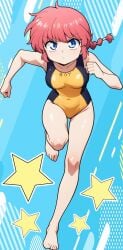 artist_request ranma_1/2 ranma_saotome ranma-chan swimsuit action_pose angry running red_hair 1girls tagme