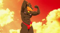 1boy abs anthro blitz bulge canine collar doberman fabfelipe fur furry glans male male_only muscles penis pose road_rovers solo teasing underwear