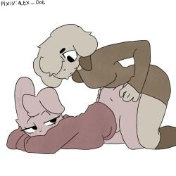 1:1 1futa 2girls alex_dog_(artist) brown_clothes bunny bunny_ears bunny_girl dark_pink_clothes digital_media_(artwork) dog dog_ears dog_girl doggy_style female furry futa_on_female futanari grabbing_from_behind ibispaintx lesbian lesbian_sex oc original peak pixiv_username rabbit sex sex_from_behind uncensored yuri