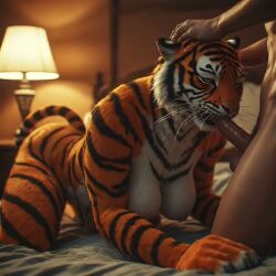 ai_generated animated anthro bedroom breasts felid feline fellatio female furry human_on_anthro male male/female nipples oxandi penis_in_mouth realistic tagme tigress video