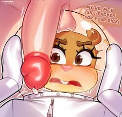 2026 absurd_res anthro armor artist_name big_penis blush bodily_fluids brown_body brown_eyes brown_fur buckteeth dialogue diving_suit duo eastern_grey_squirrel english_text erection eyebrows eyelashes female frown fur genital_fluids genitals grey_squirrel headgear helmet hi_res looking_at_genitalia looking_at_penis male male/female mammal nickelodeon open_mouth penis pink_nose precum rodent sandy_cheeks sciurid speech_bubble spongebob_squarepants teeth text tree_squirrel zexlynk