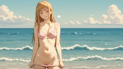 ai_generated animated anime highres high_resolution 1girl female pussy tits boobs breasts naked fuckable_butt nipples pink_hair pink_nipples horny beach revealing_clothes revealing no_panties no_bra slim cheeks ass blush palm_tree seaside ocean female_only light_skin power_(chainsaw_man) chainsaw_man