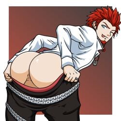 wedxicanerdy leon_kuwata kuwata_leon danganronpa mooning red_hair punk_hair punk_outfit ass butt male_only male male_solo solo_male ass_focus butt_focus male_ass male_butt bubble_butt looking_at_viewer looking_back looking_pleasured smiling smiling_at_viewer beard