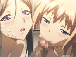 animated aqua_eyes black_hair blue_eyes blush brown_hair censored collaborative_fellatio cum cum_in_mouth double_fellatio facial fellatio kamimura_chika kamimura_haruka lowres mosaic mosaic_censoring multiple_fellatio multiple_girls natsu_no_saigo_no_hi official_art oral penis siblings sisters sucking sweat teamwork threesome