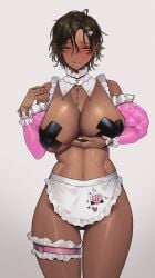 1girls 2d 2d_(artwork) almost_naked apron barely_clothed big_breasts blunt_bangs blush bob_cut breasts breasts_out bsdm chain_leash collar cosplay costume curvaceous curvy curvy_female curvy_figure detached_collar detached_sleeves female female_only fingernail_polish garter_belt garter_straps leash limbus_company lingerie long_hair looking_at_viewer maid maid_headdress makeup mostly_nude nail_polish outfit outis_(limbus_company) outis_(project_moon) panties project_moon purple_eyes purple_hair revealing_clothes rhlatm shoulder_length_hair simple_background solo solo_focus stockings underwear wide_hips wrist_cuffs