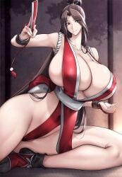 1girl breasts fatal_fury gigantic_breasts haganef long_hair mai_shiranui smile