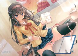 color_gap crease fixme hotei_kazuha nopan panty_pull pussy pussy_juice seifuku thighhighs