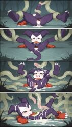 ai_generated digimon raped_by_monster swamp monster tentacles anal anal_sex anal_penetration impmon cum cum_in_ass