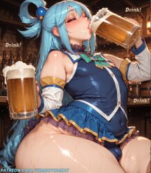 1boy ai_generated alternate_body_type ass balls big_ass big_eyes bimbo bulge curvy cute fat_ass feet femboy femboy_only femboysmeat femboysub fit hips makeup male male_only otoko_no_ko penis blue_eyes blue_hair long_hair sissy sissyfication small_breasts small_penis solo solo_femboy solo_male text thighs wide_hips dress blue_dress blue_thong konosuba kono_subarashii_sekai_ni_shukufuku_wo! aqua_(konosuba) drunk drinking beer blue_skirt fantasy rule_63 genderswap genderswap_(ftm)