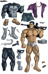 paper_doll icemanblue punisher_(marvel_comics) 2025 dated marvel punisher_(francis_castle) bulge underwear white_underwear briefs muscular bara nipples gay yaoi male male_only