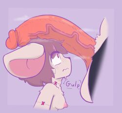 2024 anthro anthro_on_anthro arm_tuft balls big_penis black_body black_nose bodily_fluids breasts brown_hair chest_tuft crotch_tuft defunctumbra duo eye_through_hair female fur genitals grey_body grey_fur gulp_(sound_effect) hair huge_penis looking_at_genitalia looking_at_penis maeve_(dense_ink) male male/female mammal mouse murid murine nervous nipples penis penis_on_head pink_inner_ear purple_background red_eyes red_penis rodent simple_background swallowing sweat translucent translucent_hair tuft umbra_(defunctumbra) vein veiny_penis white_balls white_body white_fur