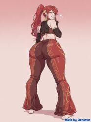 ai_generated stable_diffusion comfyui highres absurd_res absurdres xenomon 1girls 1girl solo solo_focus solo_female female female_only female_focus pyrrha_nikos rwby rooster_teeth wide_hips thick_thighs huge_ass ass large_ass big_ass alternate_ass_size bottom_heavy bottom_heavy_female cameltoe red_pants barefoot full_body shushing grin looking_at_viewer looking_back crop_top from_behind from_behind_position midriff ass_visible_through_thighs gluteal_fold simple_background gradient_background flare_pants bell-bottoms taut_clothes tight_clothing motion_lines heart