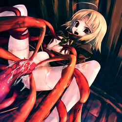 1girls anus ass blonde_hair breasts clothing cum cum_in_pussy cum_inside extreme_content female flat_chest hitomaru nil-eve open_clothes open_mouth open_shirt original photoshop pussy pussy_juice red_eyes red_tentacles restrained sex shirt short_hair shrine skirt skirt_lift spread_legs spread_pussy spreading spreading_pussy tears tentacle tentacle_sucking_breasts thighhighs uncensored white_legwear white_thighhighs wide_eyed young