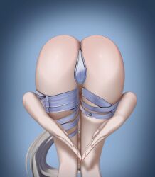 3d 3d_(artwork) amen_pose bare_ass bending_forward big_ass bodysuit camel_toe cameltoe garter gray_hair hand_behind_ass high_cut_leotard hiyuki_(wuthering_waves) japanese_clothes leotard praise_da_booty_(meme) showing_ass slim_female slim_waist sluts source_request tall_female white_skin wuthering wuthering_waves