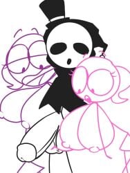 1boy 2girls amazed anti_groove balls big_breasts big_penis breasts_bigger_than_head breasts_out dick_figures in_awe penis pink_(dick_figures) stacy_(dick_figures) stick_figure