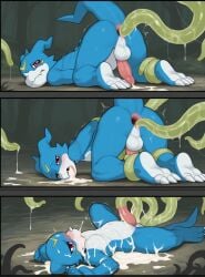 ai_generated anal anal_penetration anal_sex cum cum_in_ass cum_inside digimon monster monster_on_male rape_face raped_by_monster swamp tentacles veemon