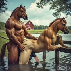 ai_generated anal_sex animated anthro barn equid equine farm furry holding_penis_together horse lake male male/male masturbation oxandi penetration penis_in_ass realistic sex tagme video water