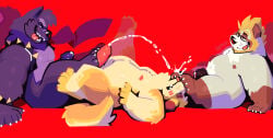 2026 absurd_res anthro armband beard belly black_penis blonde_hair blue_penis blukodi bodily_fluids brown_body brown_fur canid canine canis colson_grainger cum cumshot domestic_dog dripping ejaculation erection eyewear facial_hair feet foot_fetish foot_lick foot_play footjob fur genital_fluids genitals glasses group hair hi_res humanoid_genitalia humanoid_penis licking lying male male/male male_anthro mammal molosser mountain_dog nipples nude nude_anthro nude_male on_back open_mouth open_smile overweight overweight_anthro overweight_male pawpads penis precum precum_drip raccoon_dog red_background red_penis saint_bernard scarf sex side_view simple_background sitting smile spiked_armband spikes tail tan_body tan_fur tanuki teeth thezestiestbone tongue tongue_out trio wearing_glasses wolf yellow_body yellow_fur zesty_(zestibone)