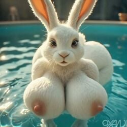 ai_generated animated anthro big_breasts female furry lagomorph leporid nipples oxandi pool pov_eye_contact rabbit realistic rodent short_playtime tagme video