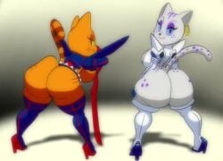 2girls animated anthro big_ass bouncing_ass bouncing_butt clapping_ass cosplay curvy feline feline_humanoid furry furry_only jiggle kill_la_kill kiryuuin_satsuki_(cosplay) licking_lips looking_back matoi_ryuuko_(cosplay) short_skirt smiling source_request tagme tansau thick_thighs twerking video