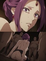 ai_generated crying crying_with_eyes_open desperation huge_ass lace_lingerie lingerie_only mirelia_q_melromarc multiple_males sitting_on_ground tate_no_yuusha_no_nariagari tears