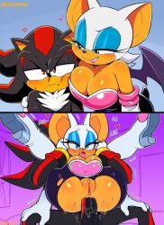 dlewdedai ai_generated ai_assisted 1girls 1boy sonic_(series) sonic_the_hedgehog_(series) shadow_the_hedgehog rouge_the_bat teasing instant_loss_2koma anal full_nelson