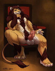 1boy anthro balls cum erection feline fur furry happy_trail jocelyn_dunn lion looking_at_viewer lounging male male_only muscles nipples nude penis pov precum pubic_hair sitting smirk solo spreading tail yellow_eyes