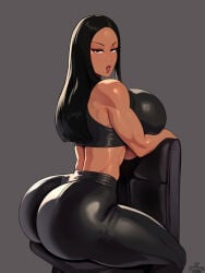 beauty_mark big_breasts big_butt clothed fit_female huge_breasts leather leather_clothing muscular_female plump_lips rampage0118 thick_thighs yubi_(rampage0118)