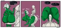 g.lins goblin goblin_female chubby lifted_by_penis holding_person fat_ass big_breasts big_ass big_butt green_skin green_hair shortstack comic cum_inside cum_in_pussy cum_dripping_out_of_pussy dripping_precum precum precum_drip bulge big_penis pointy_ears pointy_nose pointy_teeth portuguese_text portuguese_dialogue trembling trembling_in_pleasure bubble_speech bubble_text purple_eyes pointy_nails cum_on_floor simple_background freckles freckles_on_face freckles_on_ass freckles_on_breasts freckles_on_shoulders