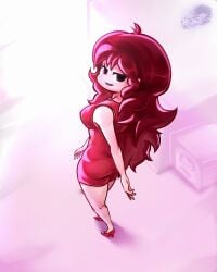 girlfriend_(friday_night_funkin) 1girls female female_only female_focus looking_at_viewer looking_back walking red_dress dress ass thick_thighs thighs tagme friday_night_funkin newgrounds auburn_hair brown_hair