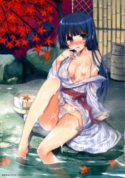 breasts cum kiya_shii nipples onsen panties pubic_hair robe see-through see-through_panties undressing wet wet_clothes