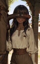 1boy 1girls ai_generated black_hair cant_see_the_haters cosmere dark-skinned_female dark-skinned_male dark_skin dirty female huge_cock large_penis lift_(stormlight_archive) ndsilver059 open_mouth penis penis_covering_eyes size_difference small_breasts smaller_female stormlight_archive tagme taller_male taln_(stormlight_archive)