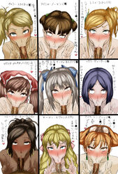 6+girls 9girls :>= ahe_gao aika_thompson aisha_newman alicia_melchiott aqua_eyes black_hair blonde_hair blue_eyes blue_hair blush bow brown_eyes brown_hair censored character_request dark-skinned_male dark_skin double_v earrings edy_nelson erection fellatio female freesia_york fressia_york gesture glasses green_eyes hair hair_ornament heart isara_gunther jewelry looking_at_viewer multiple_females oral orange_eyes orange_hair parumezan penis pubic_hair ramona_linton silver_hair simple_background skies_of_arcadia snot susie_evans tear text translation_request unseen_male_face v valkyria_chronicles