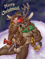 anal anal_sex anthro antlers balls bells blush christmas collar couple cum furry furry_only gay holidays horn lapinbeau male muscles penetration penis rape reindeer rudolph snow tear wreath