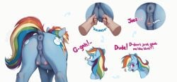 1girls ai_assisted ai_generated anatomically_correct anus ass blush crotchboobs equine female feral friendship_is_magic human_hands my_little_pony my_little_pony_friendship_is_magic pink_eyes pussy rainbow_dash_(mlp) rainbow_hair tagme tial winking_pussy