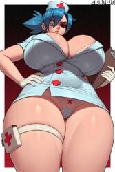 ai_generated disgusted from_below huge_breasts nurse panties skullgirls sotawa thicc thick_thighs valentine_(skullgirls)