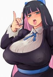 1girls areolae areolae_visible_through_clothing asking_for_it big_breasts black_dress black_hair blue_eyes blue_nail_polish blue_nails breasts color colored dress fellatio_gesture female female_only hair hair_ornament huge_breasts long_hair nail_polish nails nipple_bulge nipples nipples_visible_through_clothing panty_&_stocking_with_garterbelt parallaxfused pink_hair ribbon sexually_suggestive solo solo_female spicyyondaime stocking_anarchy tongue tongue_out two_tone_hair upper_body