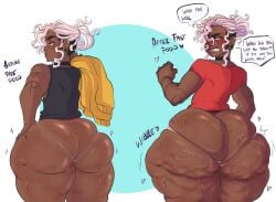 1boy before_and_after big_ass big_butt black_and_white_hair black_hair bun cellulite cuntboy dark-skinned_cuntboy dark-skinned_male dark_skin dialogue eyebrow_piercing fat_ass fattening hairbun hand_on_hip jiggling_butt male mitarashi mole mole_on_ass nose_piercing panties pierced_ears pierced_eyebrow pierced_nose piercing piercings rhodri_(mitarashi) sharp_teeth sweat sweatdrop sweater sweating sweaty sweaty_ass sweaty_butt t-shirt tank_top thick thick_ass thick_hips thick_legs thick_thighs thighs tied_hair tight_clothing tight_panties two_tone_hair white_hair wobble wobbling_ass
