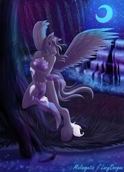 anthro breasts equine female hair_over_eyes hooves lazydoogan looking_at_viewer moon pegasus pussy see-through sheer skimpy solo wings