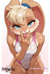 ai_generated bunnygirl competition_swimsuit lola_bunny oiled_body oiled_skin see-through swimsuit wet_skin