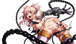 1girls anal anus ass bare_shoulders bent_over bikini black_bikini breasts censored chains cleavage copyright_request cuffs cum cum_on_ass cum_on_body cum_on_lower_body cum_on_upper_body detached_sleeves elf female hair_ribbon highres looking_back manacles open_mouth pink_hair pointy_ears ponytail purple_eyes pussy restrained ribbon simple_background solo swimsuit tabigarasu thighhighs tied_hair torn_clothes underboob vaginal_penetration white_background white_legwear