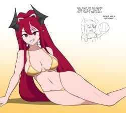 bikini bikini_bottom bikini_top breasts demon_girl demon_horns disgaea disgaea_7 golden_bikini higan_zesshosai johnthems large_breasts nippon_ichi_software thighs