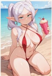 ai_generated beach cartoon cartoony cute elf frieren frieren_beyond_journey's_end looking_at_viewer needmymommy vacation western_art