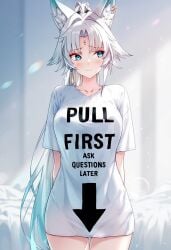 ai_generated bedroom blush daytime embarrassed_female feixiao_(honkai:_star_rail) honkai:_star_rail raaicave white_hair white_shirt