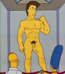 cock fine_art_parody flaccid male male_only museum nipples nude nude_male parody penis public_domain public_nudity simpsons standing statue statue_of_david