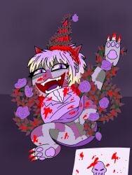 absurd_res animal_humanoid blood blood_splatter bodily_fluids body_horror cat_humanoid chimeracocks claws clothed clothing computer electronics elemental_creature elemental_humanoid felid felid_humanoid feline feline_humanoid female first_porn_of_character first_porn_of_franchise flora_fauna flower forced_smile fully_clothed heinousstuck hi_res homestuck humanoid laptop looking_at_viewer mammal mammal_humanoid ms_paint_adventures mutant_humanoid no_underwear pawpads plant plant_humanoid presenting presenting_to_viewer pupils pussy rose_(flower) rose_lalonde rose_lalonde_(heinousstuck) self_exposure sewn_mouth sewn_pussy sharp_teeth slit_pupils solo stitch_(sewing) teeth vines